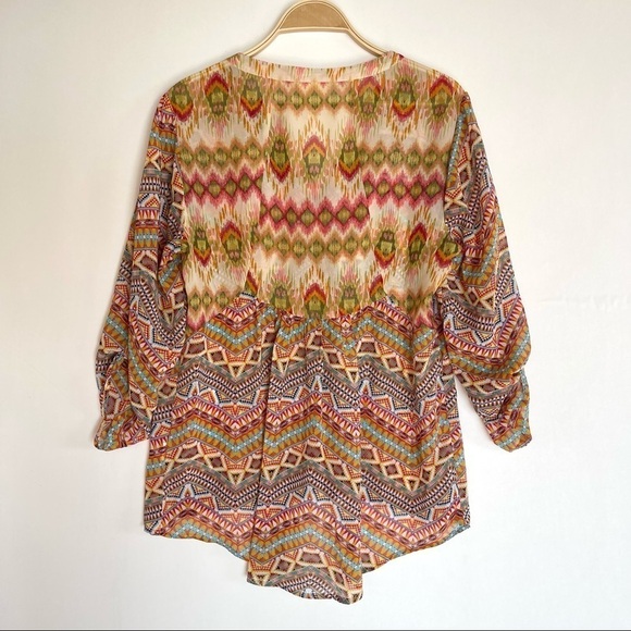 Fig and Flower V Neck Chiffon Geometric Aztec Print M - Picture 3 of 16